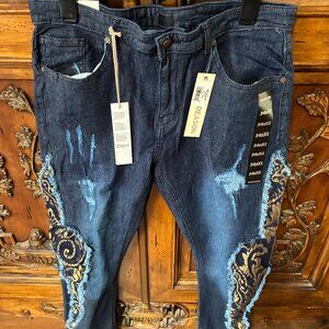 NWT Reason Brand Clothing Mens Skinny Jeans 34 x32 Distressed Ripped Hip Hop